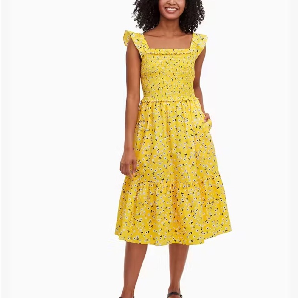 Kate Spade Florette Toss Voile Smocked Dress Large